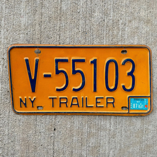 Photo of a 1973 1986 New York Trailer License Plate Auto Tag Garage Decor Vintage Orange V 55103