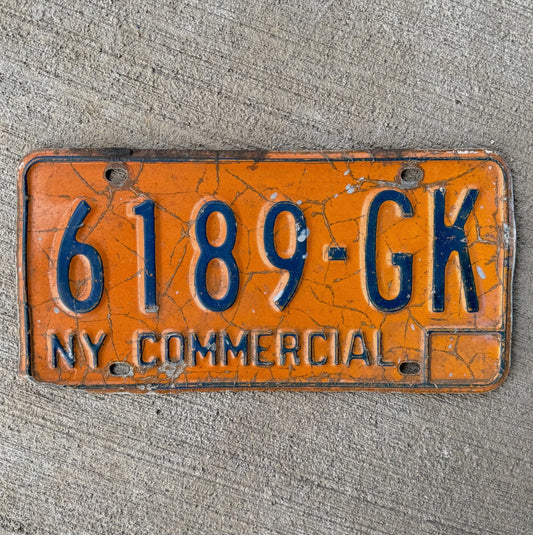 Photo of a 1973 1986 New York Truck License Plate Auto Tag Garage Decor Vintage Orange 6189 GK