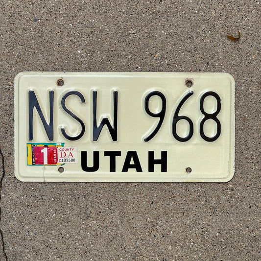 Photo of a 1973 1988 Utah License Plate Auto Tag Garage Decor Vintage NSW 968 with original patina