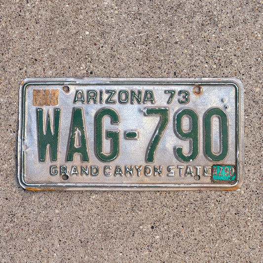 Photo of a 1973 1990 Arizona License Plate Auto Tag Garage Decor Vintage WAG 790 with original patina
