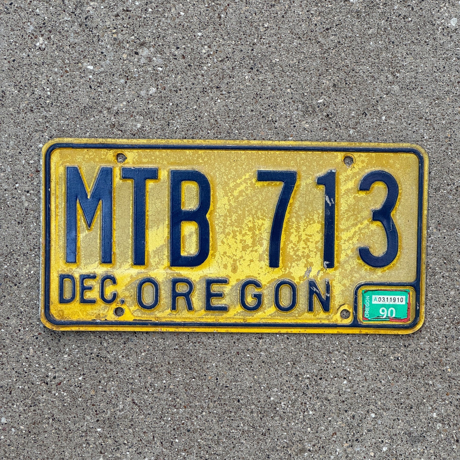 Photo of a 1973 1990 Oregon License Plate Auto Tag Garage Decor Vintage MTB 713