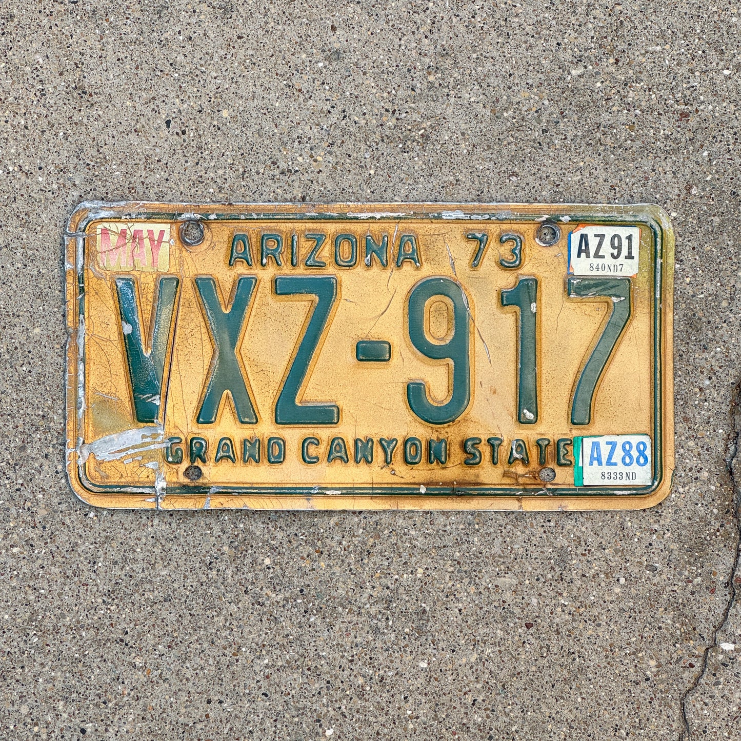 Photo of a 1973 1991 Arizona License Plate Auto Tag Garage Decor Vintage VXZ 917 with original patina