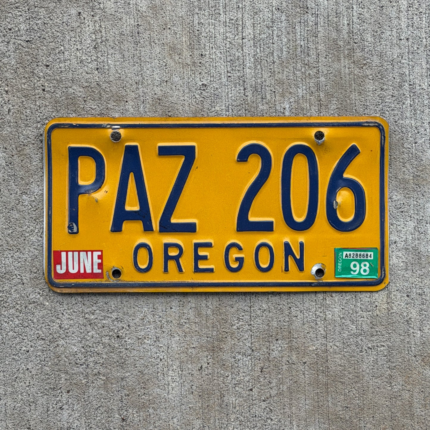 Photo of a 1973 1998 Oregon License Plate Auto Tag Garage Decor Vintage PAZ 206 with original patina