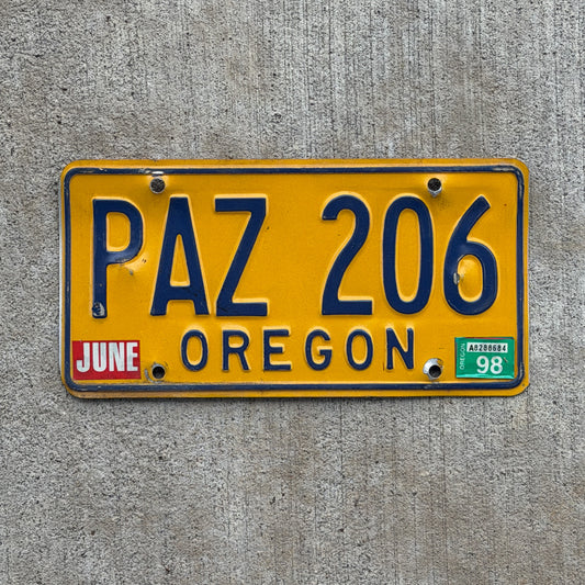 Photo of a 1973 1998 Oregon License Plate Auto Tag Garage Decor Vintage PAZ 206 with original patina
