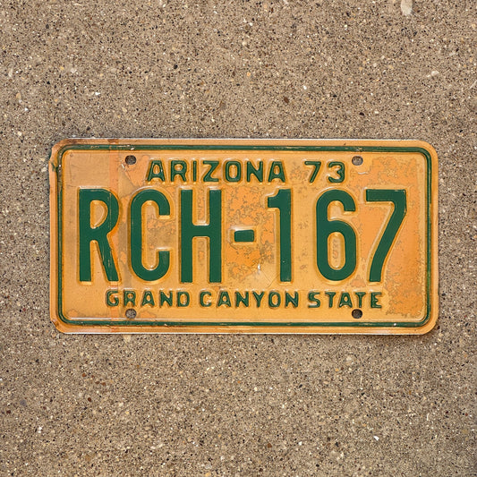 Photo of a 1973 Arizona License Plate Auto Tag Garage Decor Vintage RCH 167