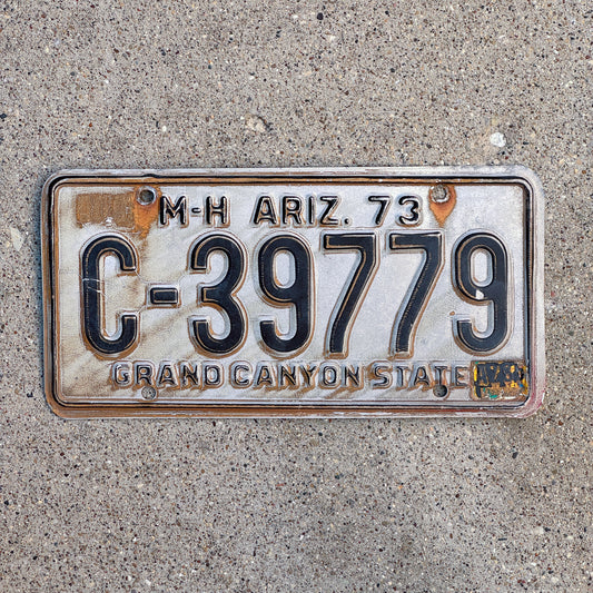Photo of a 1973 Arizona Mobile Home License Plate Auto Tag Garage Decor Vintage C 39779 with original patina