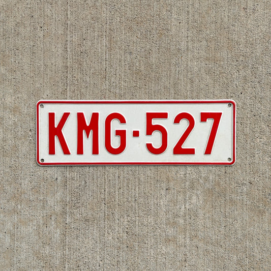 Photo of a 1973 Belgium License Plate Auto Tag Garage Decor Vintage KMG 527 with original patina