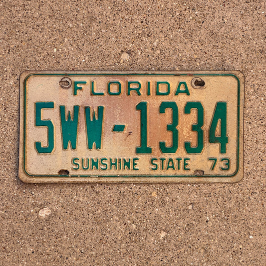 Photo of a 1973 Florida License Plate Auto Tag Garage Decor Vintage 5WW 1334