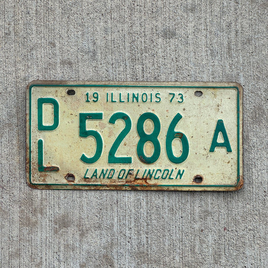 Photo of a 1973 Illinois Dealer License Plate Auto Tag 2 Vintage Garage 5286 A with original patina