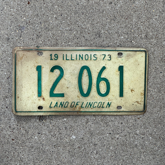 Photo of a 1973 Illinois License Plate Auto Tag 1 Vintage Garage 12 061 with original patina