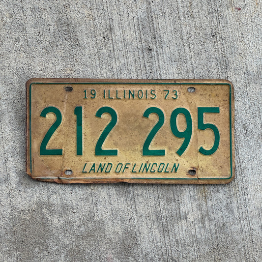 Photo of a 1973 Illinois License Plate Auto Tag 1 Vintage Garage 212 295 with original patina