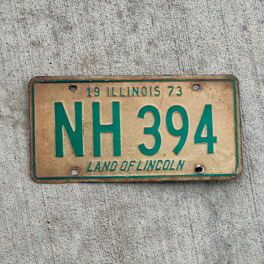 Photo of a 1973 Illinois License Plate Auto Tag 1 Vintage Garage NH 394 with original patina