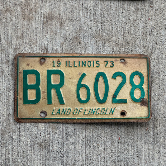 Photo of a 1973 Illinois License Plate Auto Tag 2 Vintage Garage BR 6028 with original patina