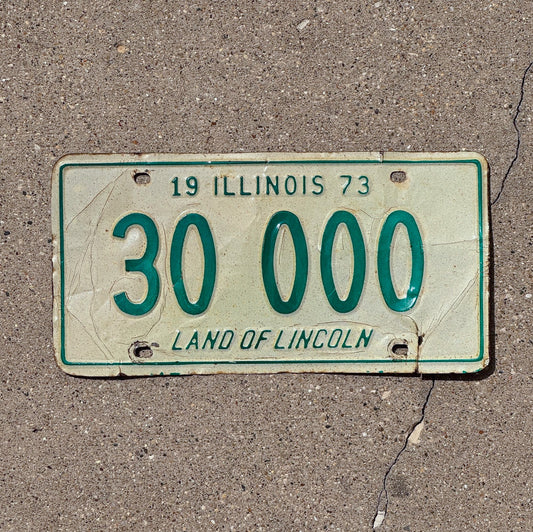 Photo of a 1973 Illinois License Plate Auto Tag Garage Decor Vintage Great Number 30 000 with original patina