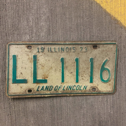 Photo of a 1973 Illinois License Plate Auto Tag Garage Decor Vintage LL 1116