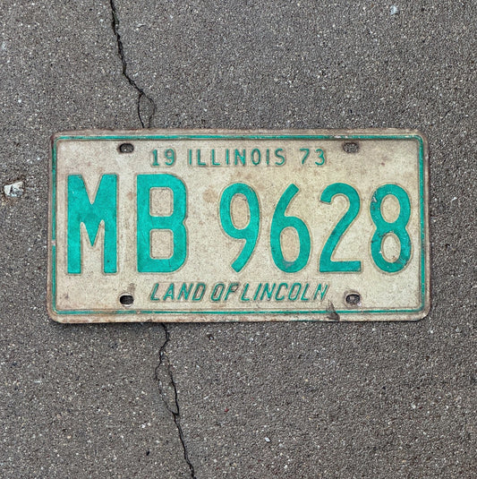 Photo of a 1973 Illinois License Plate Auto Tag Garage Decor Vintage MB 9628