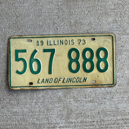 Photo of a 1973 Illinois License Plate Auto Tag Garage Decor Vintage Repeat Repeating 888 567 888