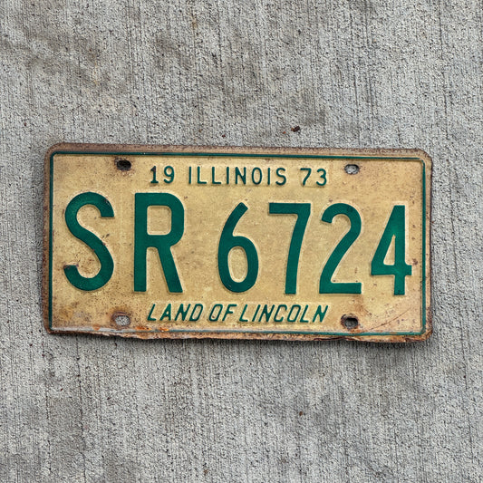 Photo of a 1973 Illinois License Plate Auto Tag Garage Decor Vintage SR 6724 with original patina