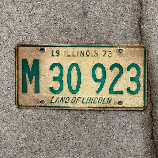 Photo of a 1973 Illinois Municipal License Plate Auto Tag 1 Vintage Garage M 30 923 with original patina