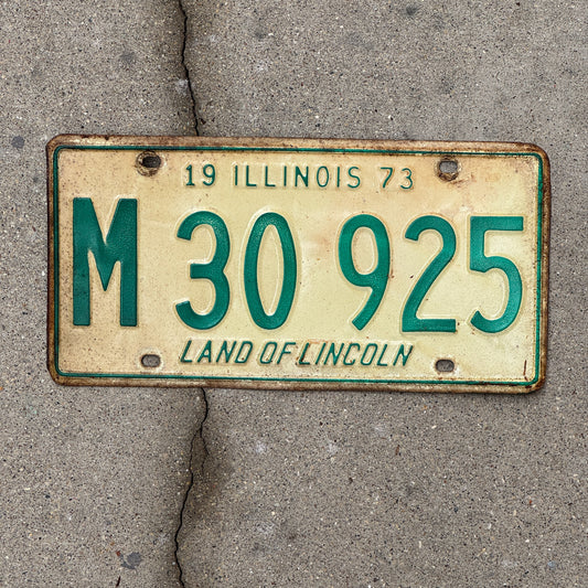 Photo of a 1973 Illinois Municipal License Plate Auto Tag 2 Vintage Garage M 30 925 with original patina