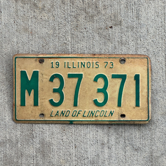 Photo of a 1973 Illinois Municipal License Plate Auto Tag 2 Vintage Garage M 37 371 with original patina