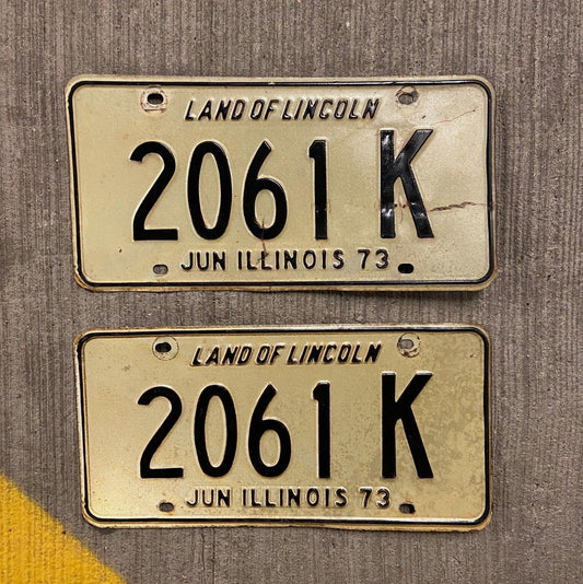 Photo of a 1973 Illinois Truck License Plate Pair Auto Tag Garage Decor Vintage 2061 K with original patina