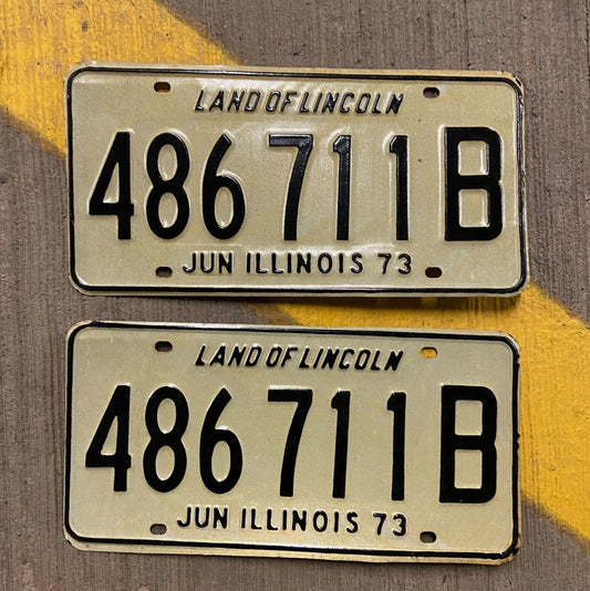 Photo of a 1973 Illinois Truck License Plate Pair Auto Tag Garage Decor Vintage 486711 B with original patina