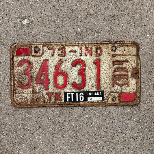 Photo of a 1973 Indiana FARM License Plate Auto Tag Garage Decor Vintage 34631