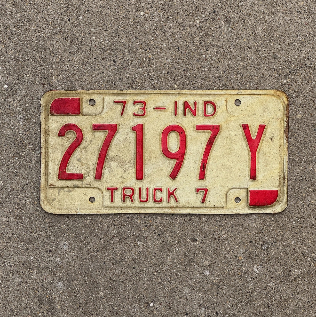 Photo of a 1973 Indiana Truck License Plate Auto Tag Garage Decor 27197 Y