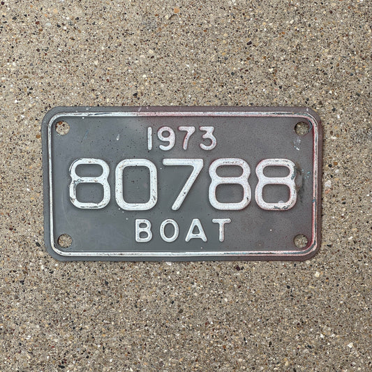 Photo of a 1973 Michigan Boat License Plate Auto Tag 2 Garage Decor 80788