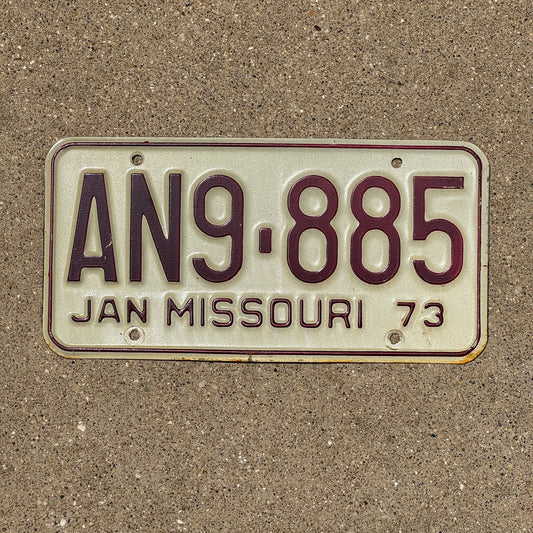 Photo of a 1973 Missouri License Plate Auto Tag Garage Decor Vintage AN 9885