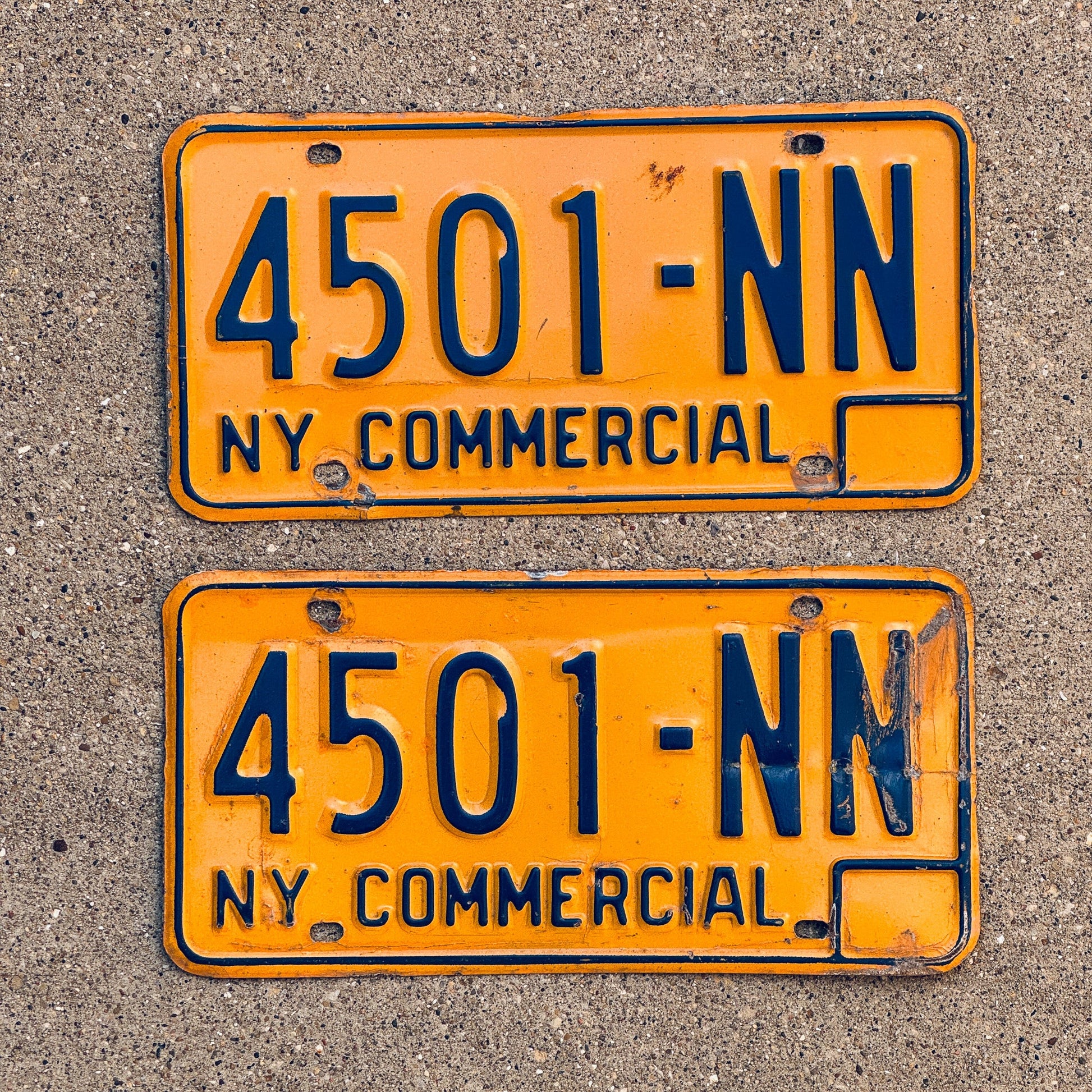 Photo of a 1973 New York COMMERCIAL License Plate Pair Auto Tag Garage Decor Vintage Truck 4501 NN