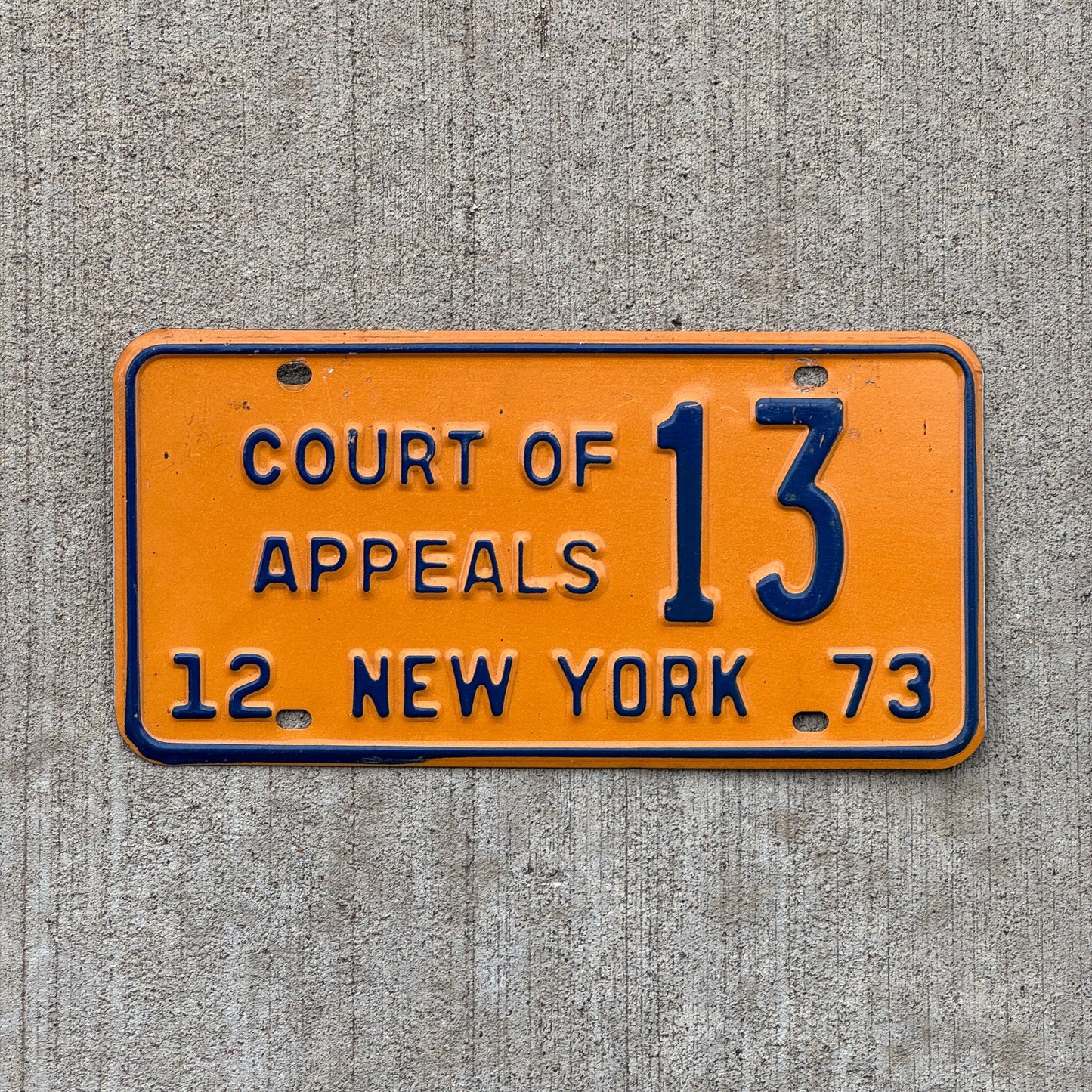 Photo of a 1973 New York COURT OF APPEALS License Plate Auto Tag Garage Decor Vintage 13