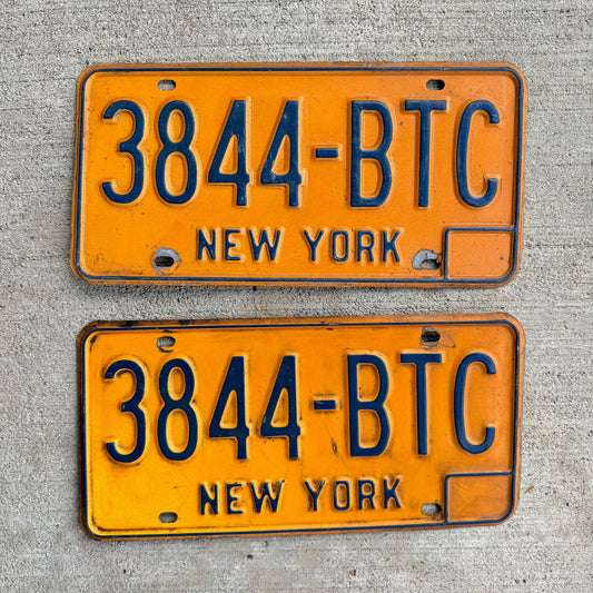 Photo of a 1973 New York License Plate Pair Auto Tag Garage Decor Vintage 3844 BTC with original patina
