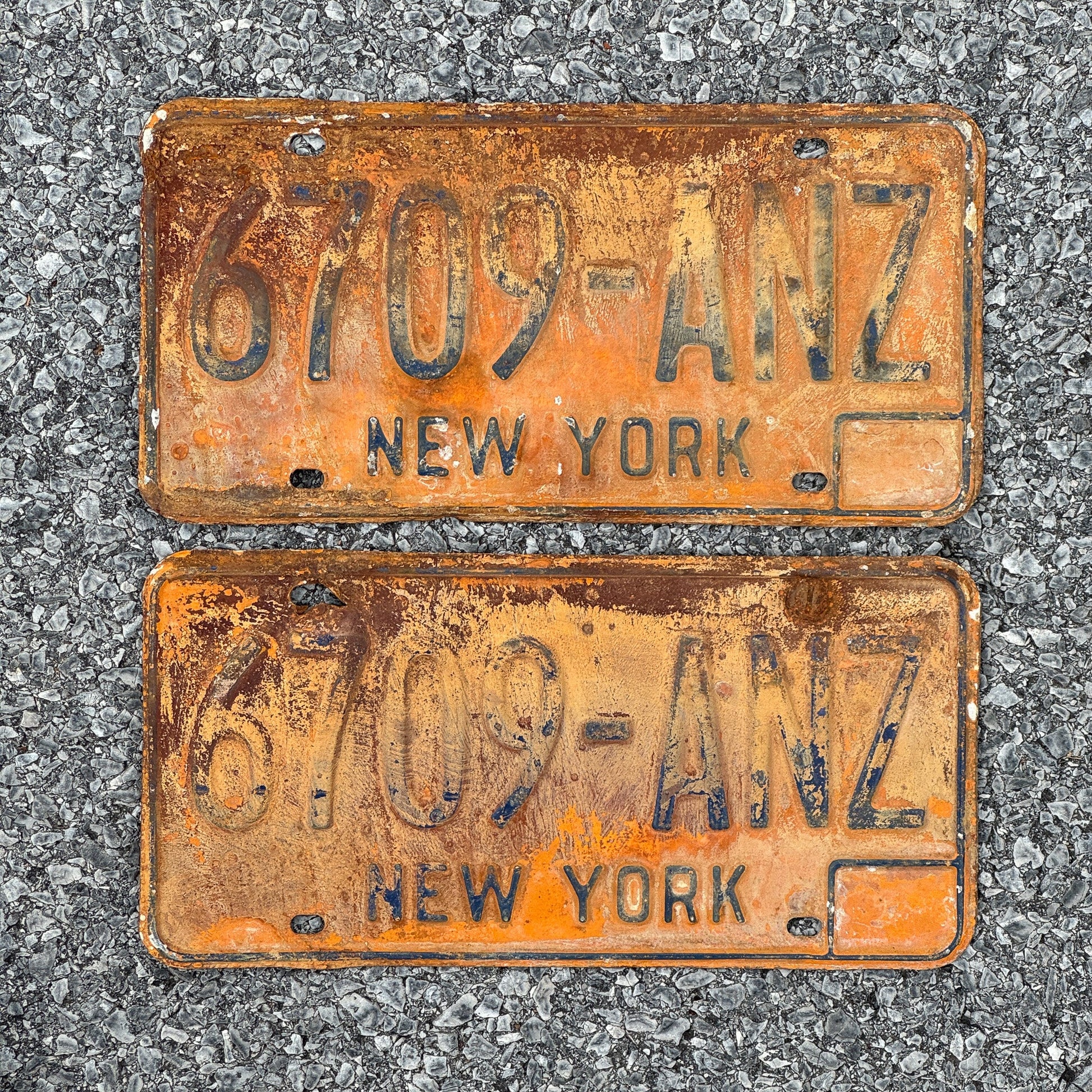 Photo of a 1973 New York License Plate Pair Auto Tag Garage Decor Vintage 6709 ANZ