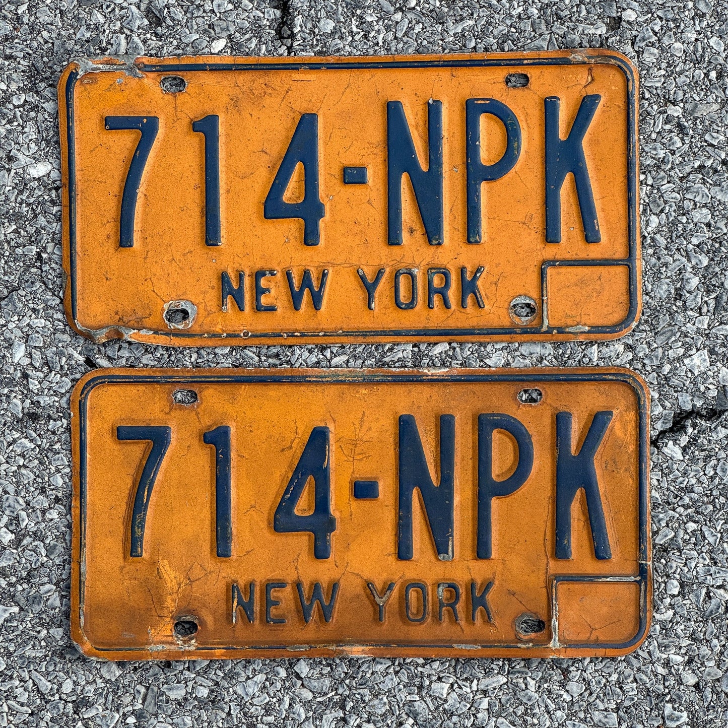 Photo of a 1973 New York License Plate Pair Auto Tag Garage Decor Vintage Car Show 714 NPK