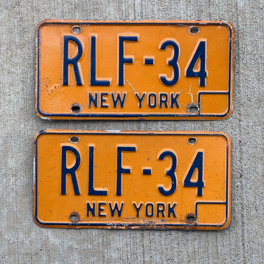 Photo of a 1973 New York License Plate Pair Auto Tag Garage Decor Vintage RLF 34