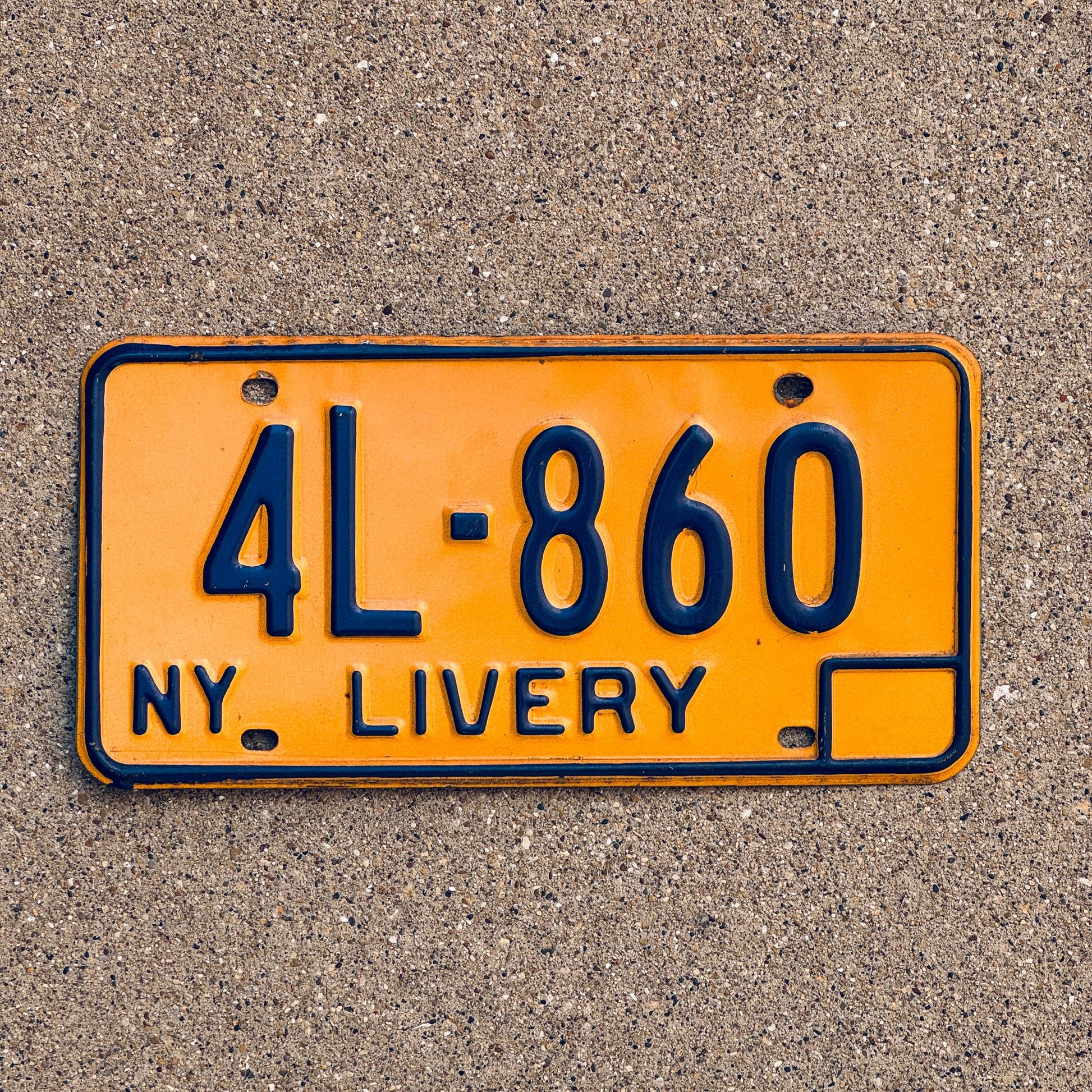 Photo of a 1973 New York LIVERY License Plate Auto Tag Garage Decor Vintage 4L 860