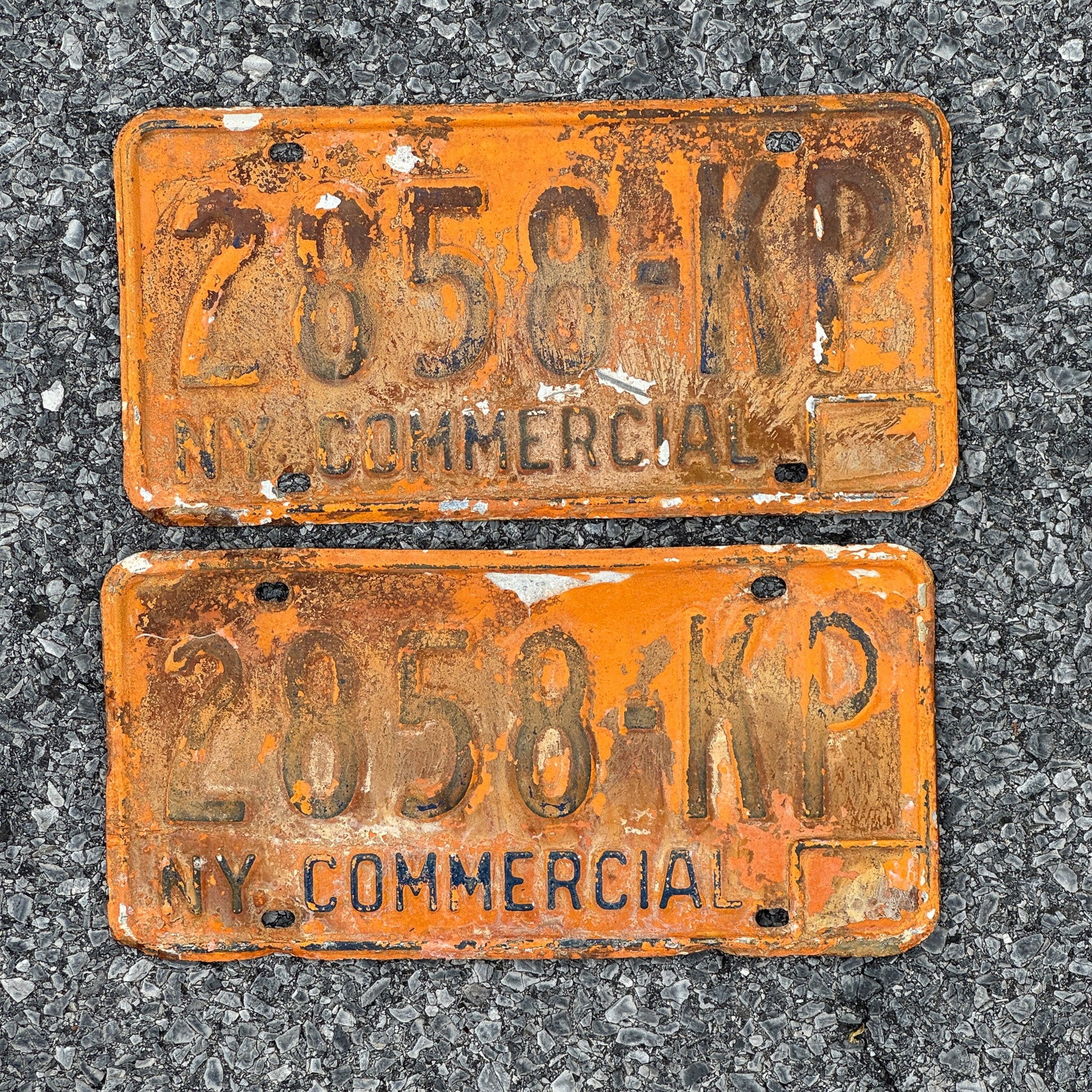 Photo of a 1973 New York Truck License Plate Pair Auto Tag Garage Decor Vintage 2858 KP