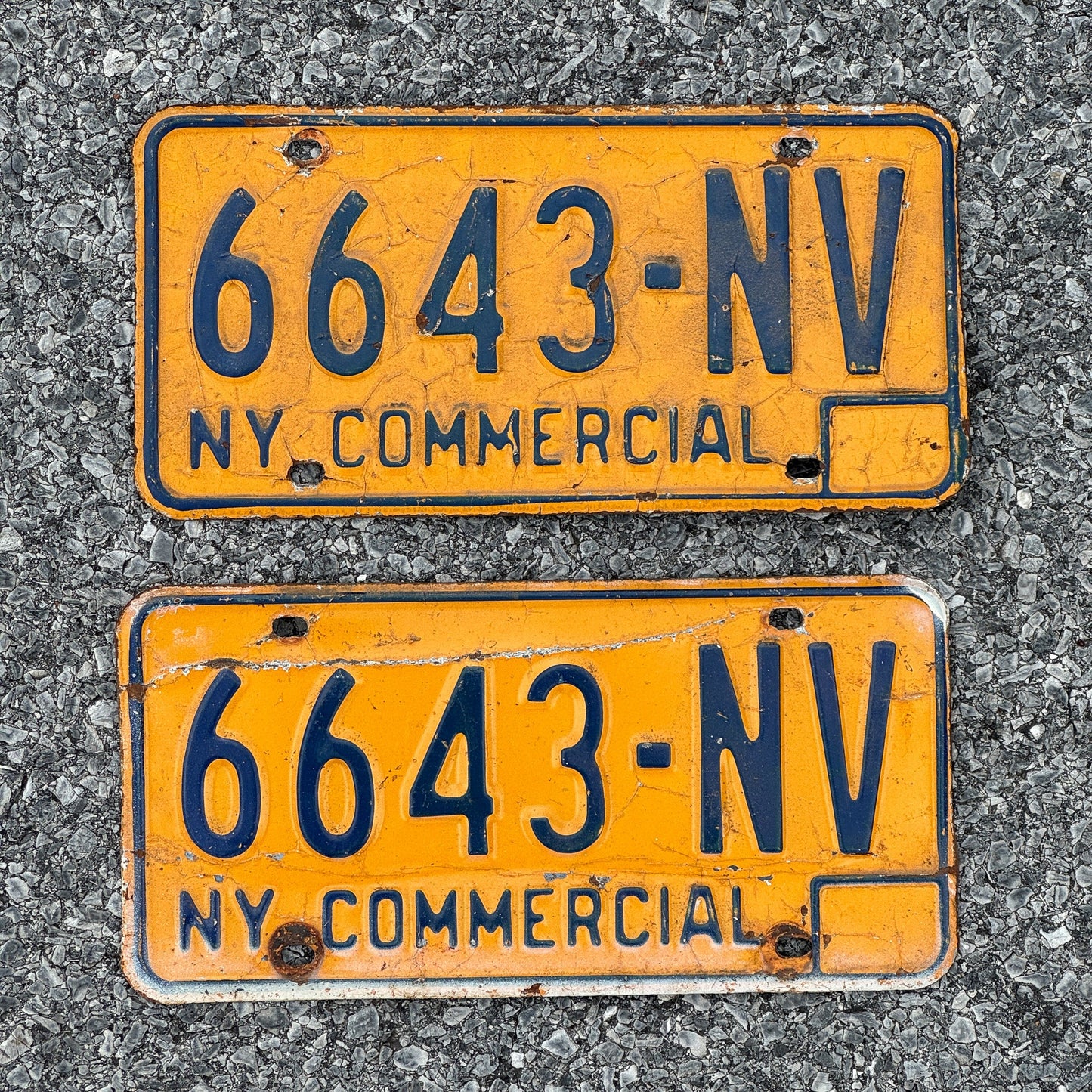 Photo of a 1973 New York Truck License Plate Pair Auto Tag Garage Decor Vintage 6643 NV