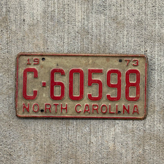 Photo of a 1973 North Carolina Trailer License Plate Auto Tag Garage Decor Vintage Private Trailer C 60598 with original patina