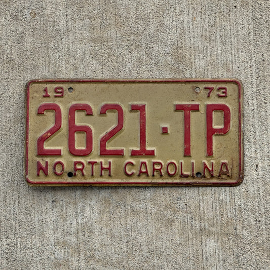 Photo of a 1973 North Carolina Truck License Plate Auto Tag Garage Decor Vintage 2621 TP with original patina