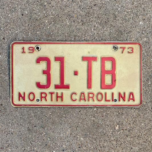 Photo of a 1973 North Carolina Truck License Plate Auto Tag Garage Decor Vintage 31 TB with original patina