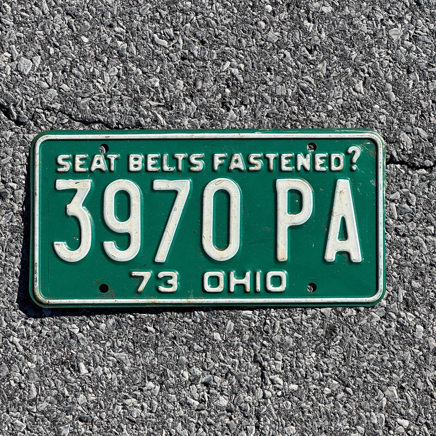 Photo of a 1973 Ohio License Plate Auto Tag Garage Decor Vintage 3970PA