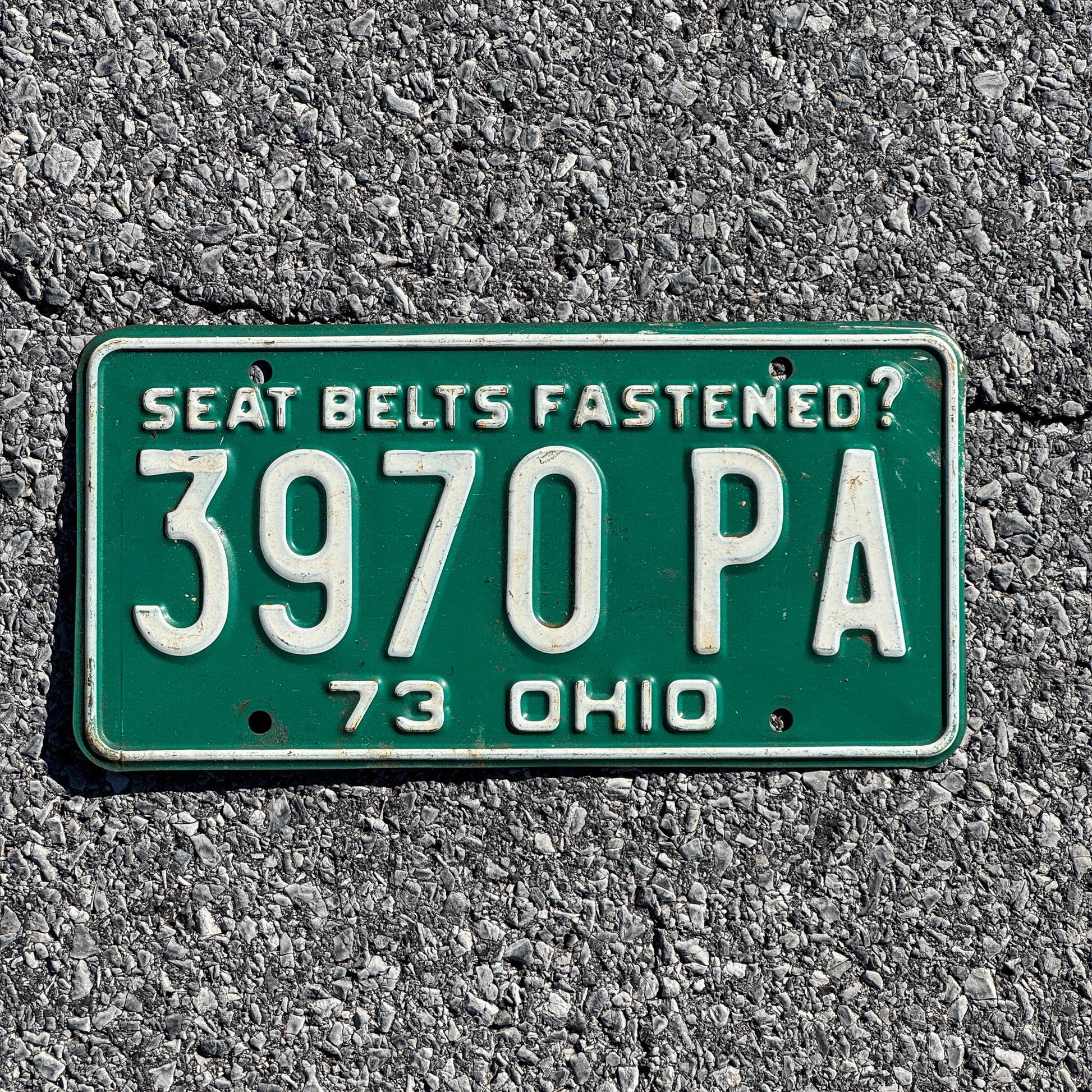 Photo of a 1973 Ohio License Plate Auto Tag Garage Decor Vintage 3970PA