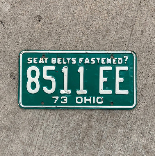 Photo of a 1973 Ohio License Plate Auto Tag Garage Decor Vintage 8511 EE with original patina