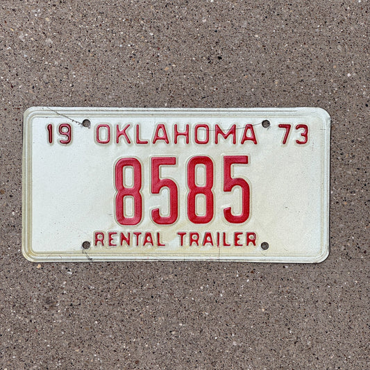 Photo of a 1973 Oklahoma Rental Trailer License Plate Auto Tag Garage Decor Vintage 8585