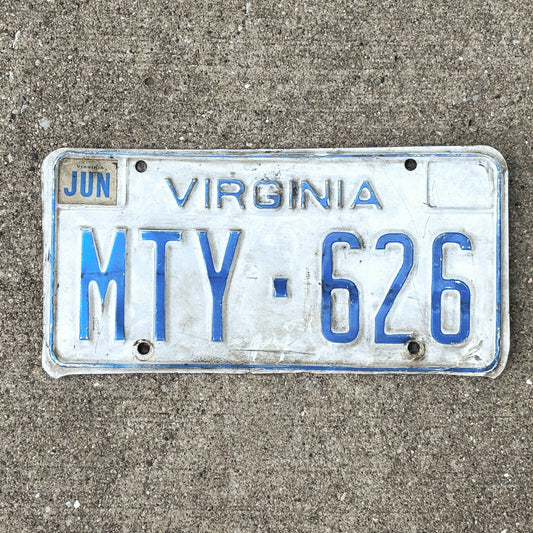 Photo of a 1973 Virginia License Plate Auto Tag Garage Decor Vintage MTY 626 with original patina
