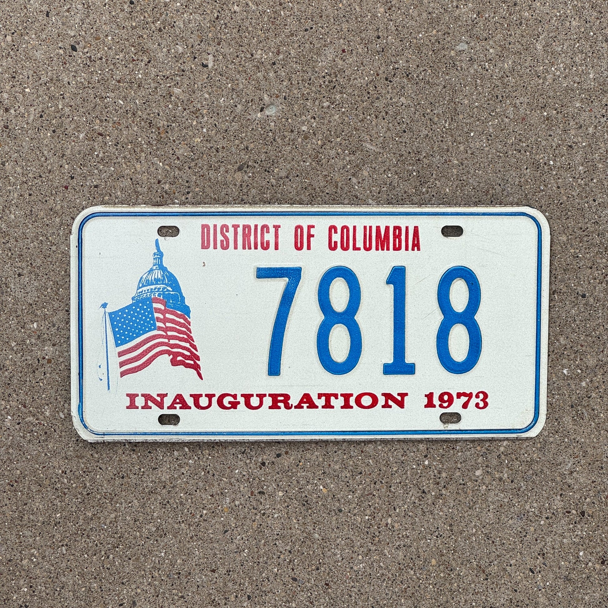Photo of a 1973 Washington DC Inaugural License Plate Auto Tag Garage Decor Vintage Nixon Inauguration 7818
