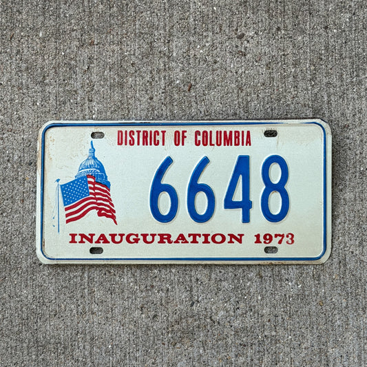Photo of a 1973 Washington DC Inaugural License Plate Auto Tag Garage Decor Vintage Nixon Inauguration Politics Political 6648 with original patina